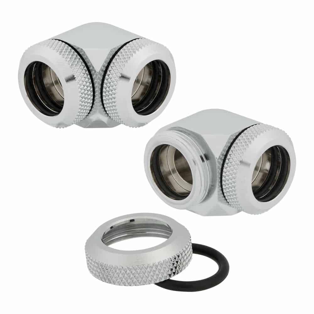 (image for) Corsair Hydro X XF Chrome Brass 14mm Hardline 90° Compression Fittings - Twin Pack